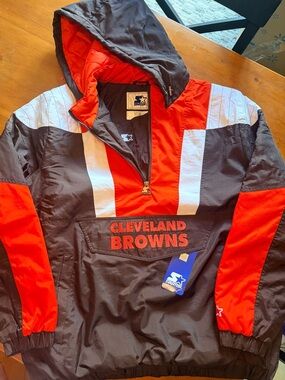 STARTER Cleveland Browns Hooded Pullover Jacket - Brown & Orange